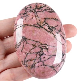 XIANNVXI 2.4 Inch Large Crystals Rhodonite Worry Stones Natural Gemstones Crystal Stone Polished Oval Palm Bag Stone Massage Reiki Healing Stone 1 Piece