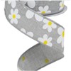Daisy Flower Canvas Wired Edge Ribbon, 10 Yards (Light Grey,