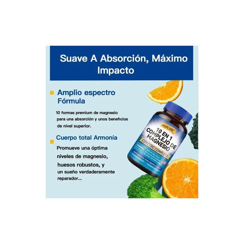 Mvpcare Suplemento Complejo De Magnesio 10 Elemental 1250mg 120 Cápsulas