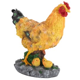 Hen Garden Statue, Hen Fairy Garden Accessories Resin Chick Hen Figurine with Small Chicks, Realistic Chicken Garden Statue Real Feather Hatching Hen Statue Outdoor Decor for Landscape Desk Decor