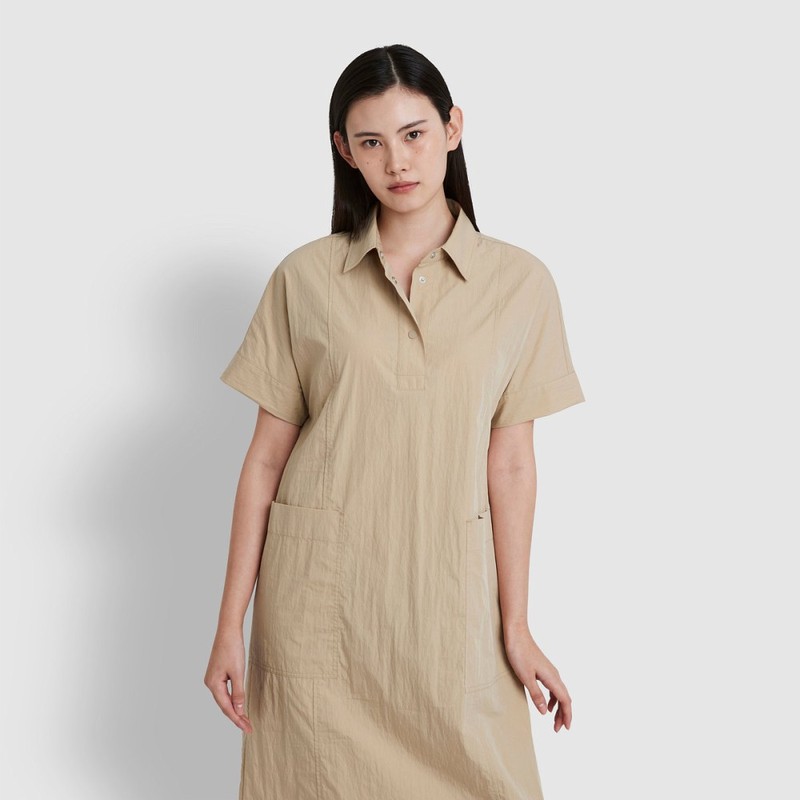JAJU [JAJU] Women's Cotton Short Sleeve Dress_Beige