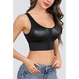 DAGGLOSE Post Surgery Compression Bra - Women's Front Closure Bra with Adjustable Straps Wirefree Sports (US, Alpha, X-Large, Regular, Regular, Black)