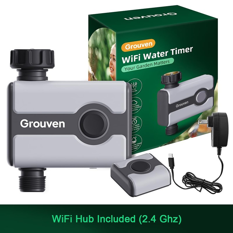 Grouven WiFi Water Timer Brass Inlet Sprinkler Timer for Garden