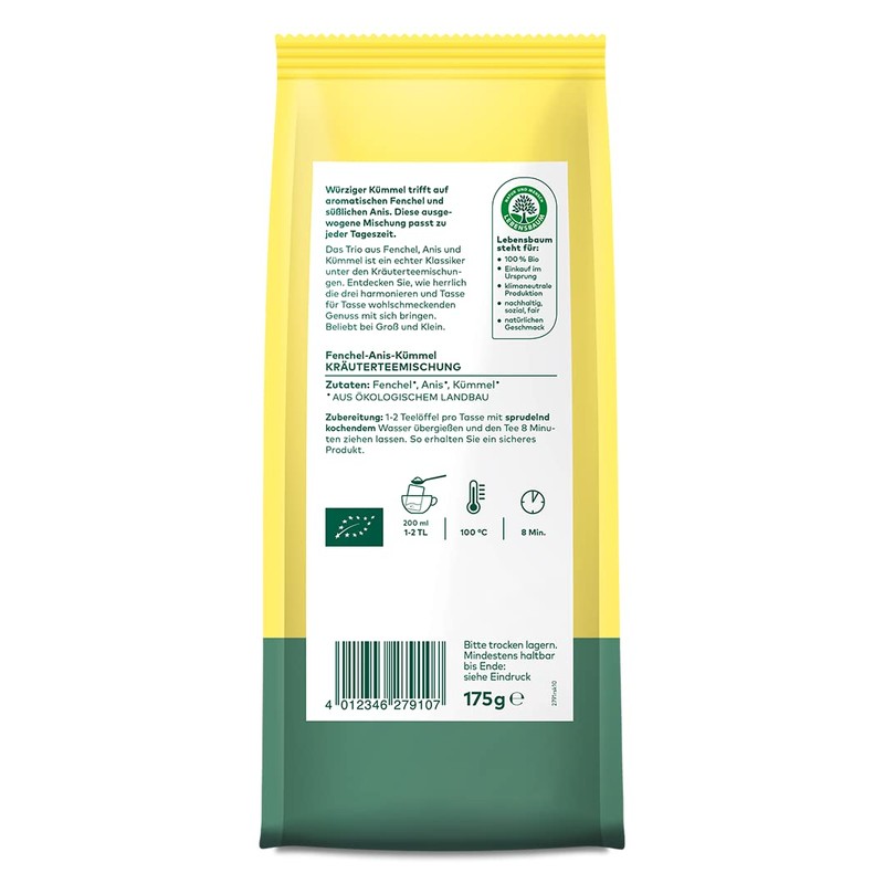 LEBENSBAUM Tee Fenchel Anis Kümmel, Bio-Tee süß-würzig, Kräutertee Beutel, 100%