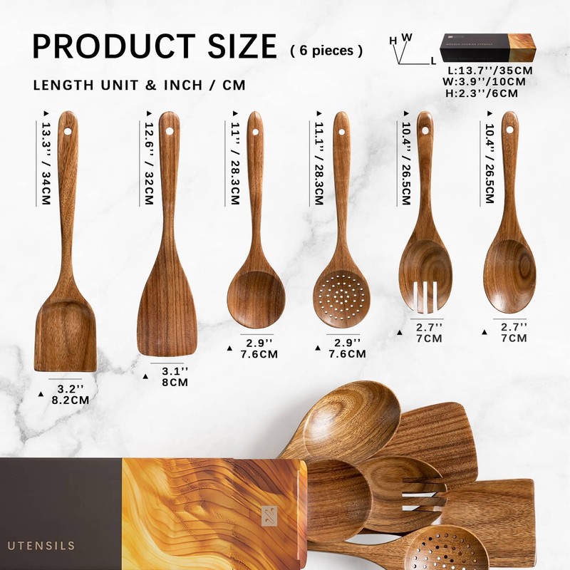 Hefild Wooden Spoons for Cooking, Nonstick Cooking Utensil Set with