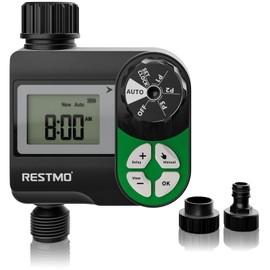 Restmo Programmable Irrigation Computer with Weekly Schedule Control, 3 Watering Modes and 3 Independent Programs, Timer for Outdoor Faucet, Lawn Irrigation System, 1 Zone