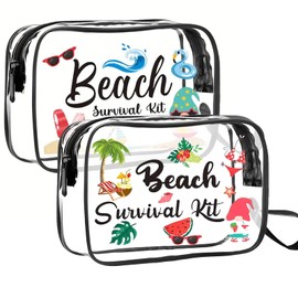 Clear Travel Toiletries Bag, 2 Pcs TSA Approved Toiletry Bag with Zippers Travel Accessories Portable Waterproof Cosmetic Clear Makeup Bag for Women and Men (Beach Pattern)