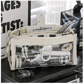 [ASY] Pen Case, Transparent, Checkered Pattern, Slim Pencil Case, Simple Pencil Case, Stationery Storage, Tool Case, Tool Case, Tool Pen Case, Pen Pouch, Pencil Case, Pencil Case, Junior High School,
