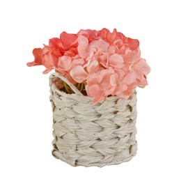 National Tree Company Artificial Flower Bouquet, Hydrangea Flower Blooms, Pink, Includes White Basket, Loop Handles, Spring Collection, 10 Inches