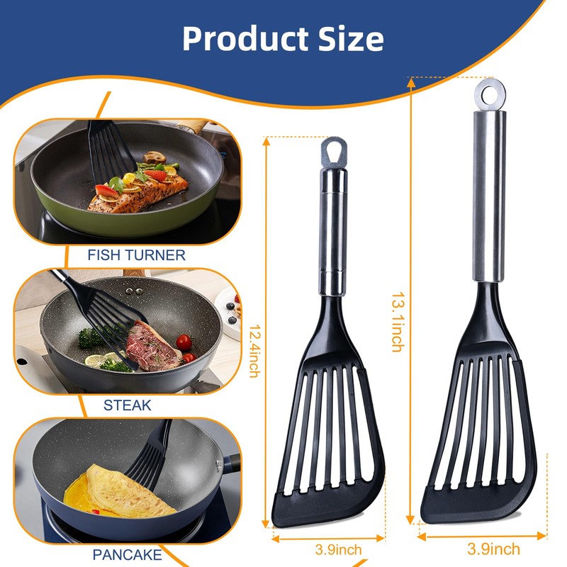 KSENDALO Flexible Slotted Spatula Turner Flipper Set - Silicone Coated