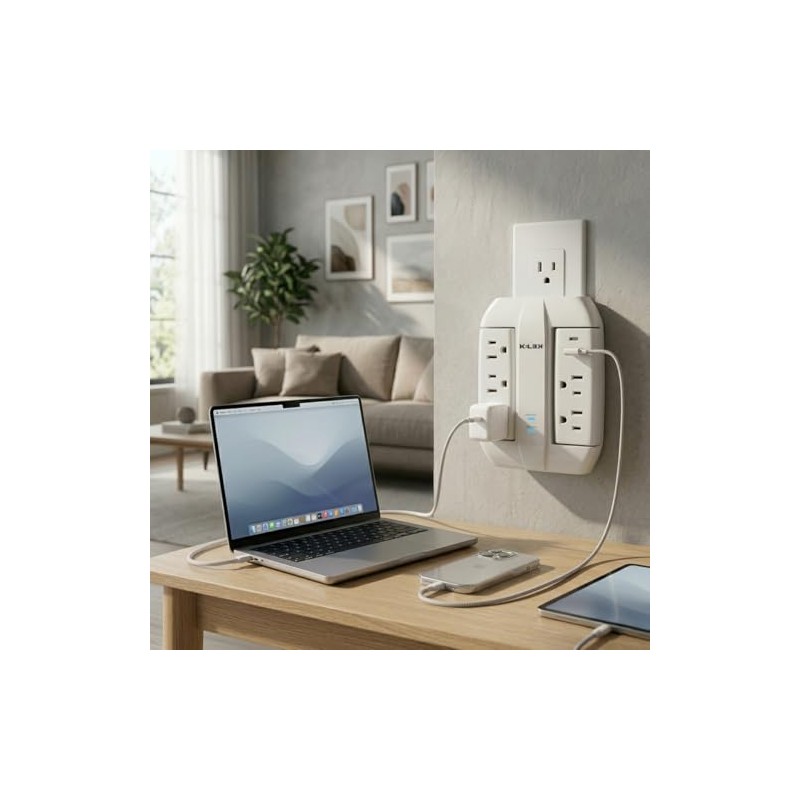 KELEK Multicontacto con 5 Salidas, Puertos USB-A y USB-C, Protección