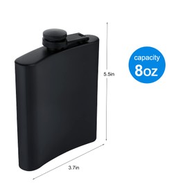 GADIEDIE 2 pcs Hip Flask for Liquor for Men Matte Black Stainless Steel Leakproof Funnel and Cups, with Never-Lose Metal Cap, Drinking Flasks for Wedding Party Gift Outdoor Activities(8Oz+2Pcs Cups)