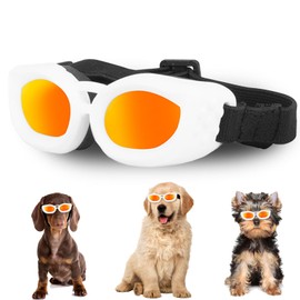 NICERINC PET Dog Goggles, UV/Wind/Dust/Fog Protection Pet Sunglasses with Adjustable Strap, Small Breed, White, Small, Outdoor, Summer
