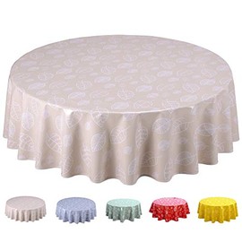 Oilcloth Tablecloth Washable Round 140 cm Leaves Beige