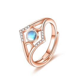 Moon Ring 925 Sterling Silver Moonstone Opal Engagement Ring Women's Adjustable Triple Moon Goddess Moon Star Jewellery Gifts, Sterling Silver, Moonstone