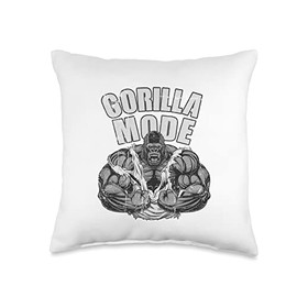 Bodybuilding Gorilla Mode Gym Ape Fitness Coach Swole Monkey ON Backside Throw Pillow, 16x16, Multicolor