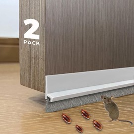 AIMIXUN 2 PCS Door Draft Stoppers with Brush, Door Sweep for Bottom of Door, Soundproof Door Sealer for Exterior/Interior Doors and Dust/Noise/Hot or Cold Air Insulation, 2" W x 39" L (White)