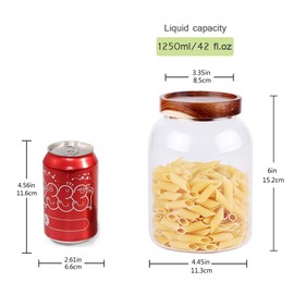 Glass Storage Jars with Airtight Lids, Set of 2 42 FL OZ (1250ml)coffee container with Wooden Lid, Glass Pantry Canister for Beans, Rice, Sugar and etc (6.3 inch high)