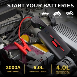 Sovotiko Car Battery Jump Starter,2000A Jump Starter Battery Pack for Up to 6.0L Gas and 4.0L Diesel Engines, 44Wh Portable 12V Jump Box with USB Ports, Storage Case, and LED Light (27 Black)