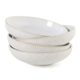 Feenmai Pasta Bowls 22 oz - Ceramic Serving Bowls Set of 4, Large Salad Bowl, 8inch Porcelain Serving Dishes, Embossed Bowl for Pasta, Soup, Fruit, Salad, Housewarming Present - Dishwasher Safe