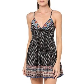 Angie Women's Spaghetti Strap V-Cut Tiered Dress, Black