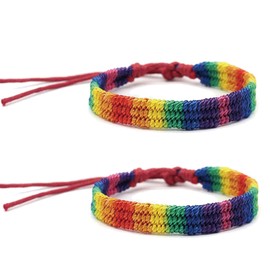 2 Pcs Gay Pride Rainbow Bracelet,Men Women Unisex Pride Bracelet,Adjustable Friendship Wristbands,Hand Woven Rainbow Wristband,Friendship Charm Band,Pride Accessories,for Boy and Girl Daily Wear