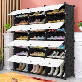 7-Tier Shoe Storage Cabinet - 21-Cube, Black, Adjustable & Dustproof Doors