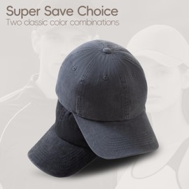 Vintage 100% Cotton Washed Baseball Cap Adjustable Size，Classic Low Profile Plain Retro Unisex Dad Hat(Blue)