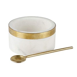 Santa Barbara Design Studio Table Sugar Spice Bowl with Spoon, Small, Marble + Brass