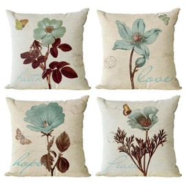 BAOKU Vintage Blue Flower Butterfly Cushion Covers45 x 45 cm Cushion Covers Soft Pillowcases for Sofa Bed Home Garden Patio Decor Set of 4