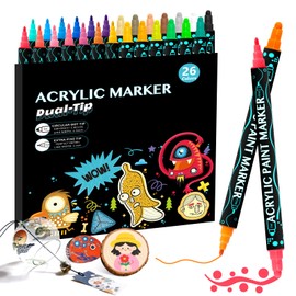 Flavery Acrylic Markers 26 Colors Dot Fine Point Twin Watercolor Pen for Stippling Planner Decor DIY