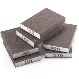 POLIWELL 6 Pack Sanding Sponge,Sanding Block of 60/80/120/180/220/400 Grit Flexible Contour Grip for Wood, Metal, Drywall - 6 Wet/Dry Reusable Sandpaper Blocks