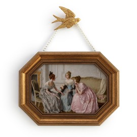 Zelvix Gold Framed Canvas Wall Art Vintage Decor,Gossip Classical Oil Painting Prints,8"x12"Picture Frame With Accessories for Living Room Bathroom Kitchen