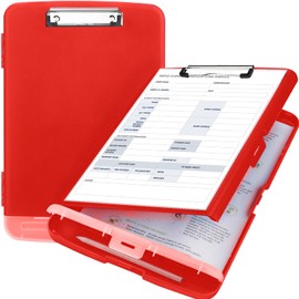 Meiikun Clipboard with Storage, Plastic Clipboards 8.5x11 with Pen Holder, High Capacity Nursing Clipboard Folder, Side Opening Storage Clip Board for Office Work Nurses Teachers (Red)