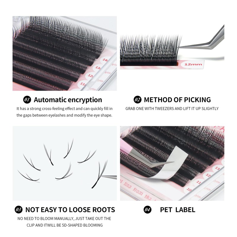 ANNAFRIS Eyelash Extensions, YY 0.07 C, 9-14 mm, Ready-to-Use Fan