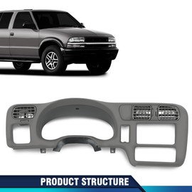 PIT66 Dashboard Bezel Cluster Dash Bezel Trim Double Din Compatible with Chevy Blazer S10 GMC Jimmy Sonoma 1998-2004 Gray