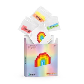 PIXIO Rainbow Tiny Magnetic Blocks Building Toy in The Pixel Art Style with Free App - 5/16" Plastic Cubes with 6 Magnets Inside - Open Ended Creativity Toy for Ages 6+ - 63pcs