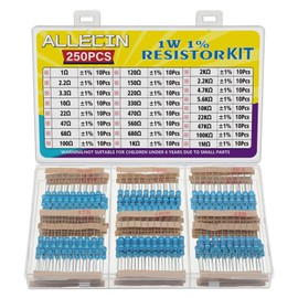 ALLECIN 25 Values 1W Metal Film Resistor Kit from 1 Ohm to 1M Ohm 1 Watt 1% Resistors Assortment
