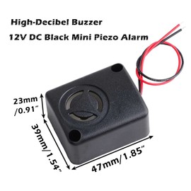 Wishiot 2pcs 12V DC Black Mini Piezo Alarm Siren 110dB Insurance Safes Anti-Theft Alarm High-Decibel Buzzer for Car + 2pcs Battery Clip Connector