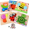 Wooden Toddler Puzzles, 6 Pack Animal Wooden Jigsaw Puzzles for