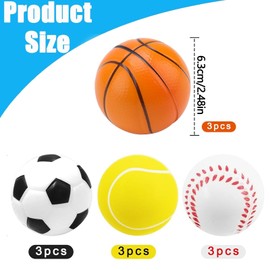 Pack of 12 Mini Football Balls Mini Foam Stress Relief Balls Includes Mini Football Basketball Baseball and Tennis Sports Balls Small Football Small Stress Ball for Children and Adults