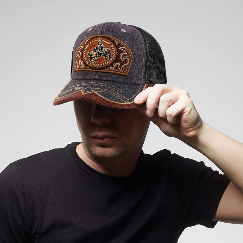 Trendy Apparel Shop Rodeo Leather Patch Trucker Snapback Ball Cap,