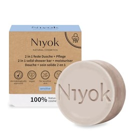 Niyok Jabón De Ducha Sólido 2 En 1 + Crema Hidratante Natural Cosmetics, Fórmula Para Piel Sensible, 80 G