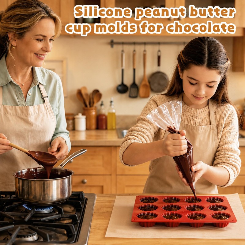 Wilewir 3Pcs Peanut Butter Cup Molds for Baking, Non-Stick Silicone