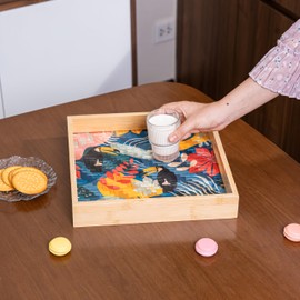 PEMAR 12.2" Square Bamboo Art Decor Tray with Handle, Food Drink Serving Tray for Breakfast Lap Bed Eating. Pattern Printed on Bamboo. Decorative Catchall Coffee Table Entryway Nightstand (Toucan)