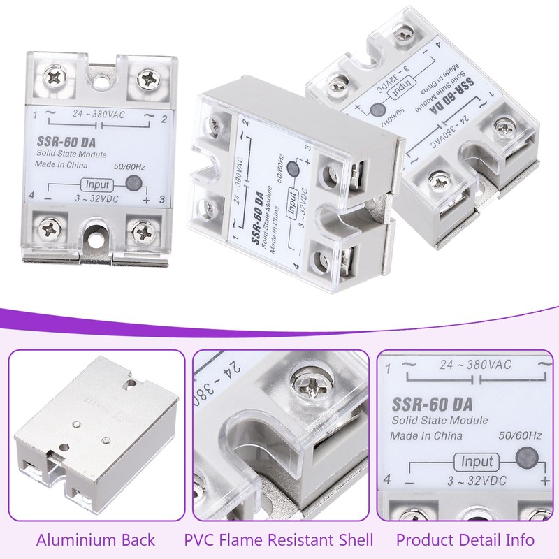 DMiotech SSR-60DA 3-32V DC Input to 24-380V AC Output Single