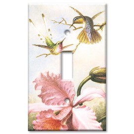 Art Plates - Single Gang Toggle OVERSIZE Switch Plate/OVER SIZE Wall Plate - Heade: Orchids & Hummingbirds