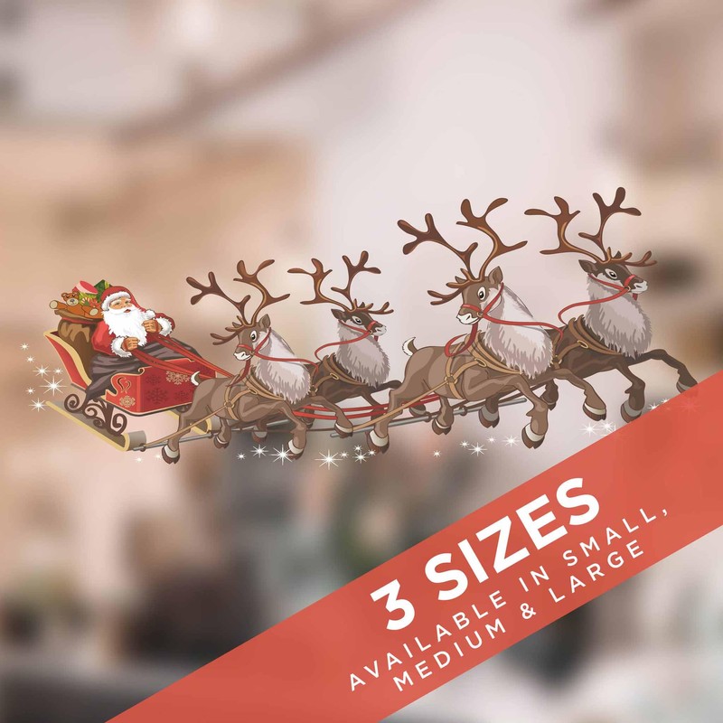 Medium (625mm Wide) Single Santa Sleigh and Reindeer Full Colour