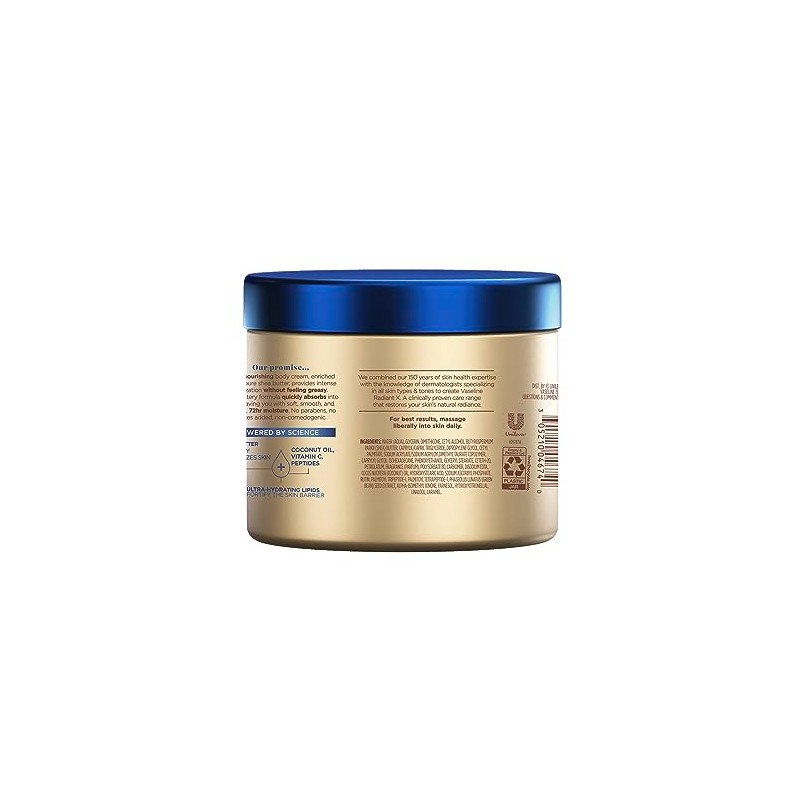 Crema corporal Vaseline Radiant X Nutrición profunda con manteca de