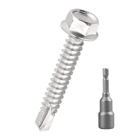 #8 x 1 Hex Washer Head Self Drilling Screws (100 pcs), 410 Stainless Steel Flanged Hex Sheet Metal Screws Tek Screws, Quick Self Tapping, Fayeploo